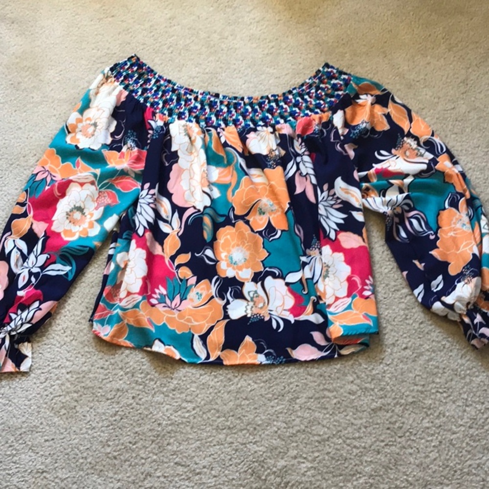 Multicolored Off The Shoulder Bell Sleeve Blouse